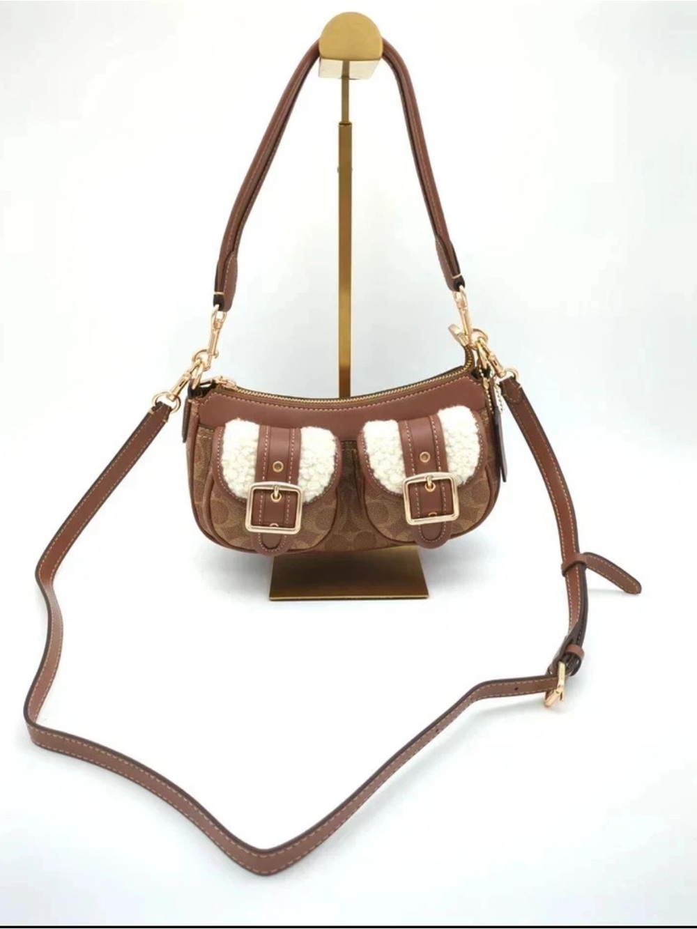 Coach Brown Ashton Baguette Bag/ Shoulder bag, with shearling/sherpa